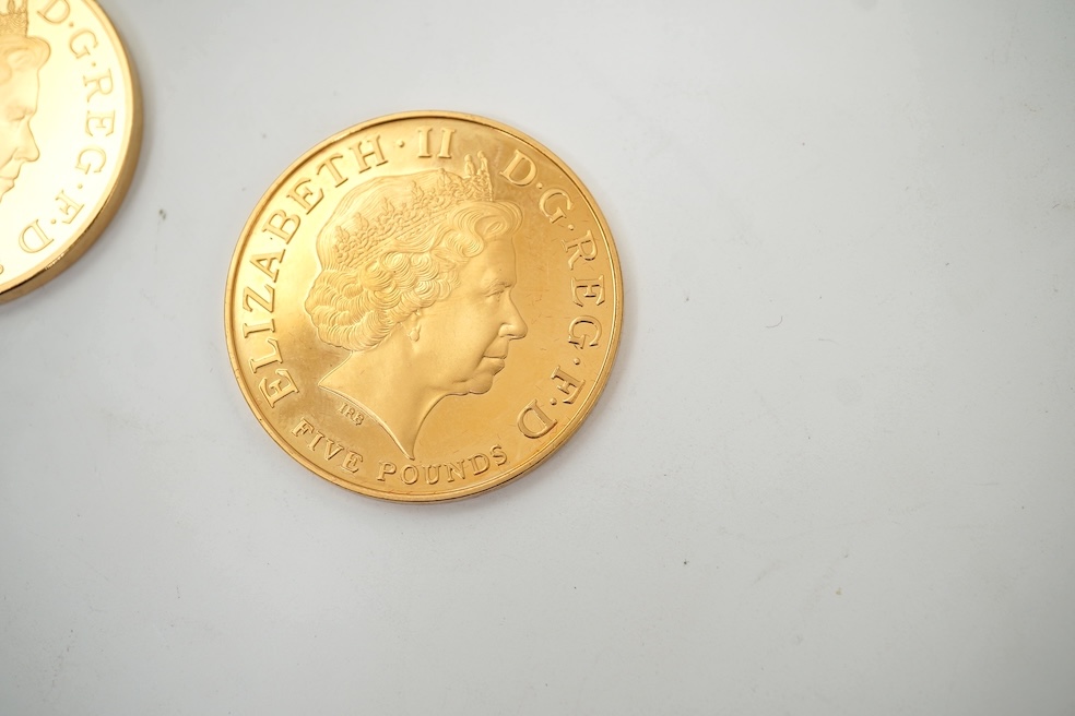 British gold coins, Elizabeth II, UK 2005 gold proof commemorative two crown set, commemorating 200th anniversary Nelson-Trafalgar, 21 October 1805, in case of issue with certificate